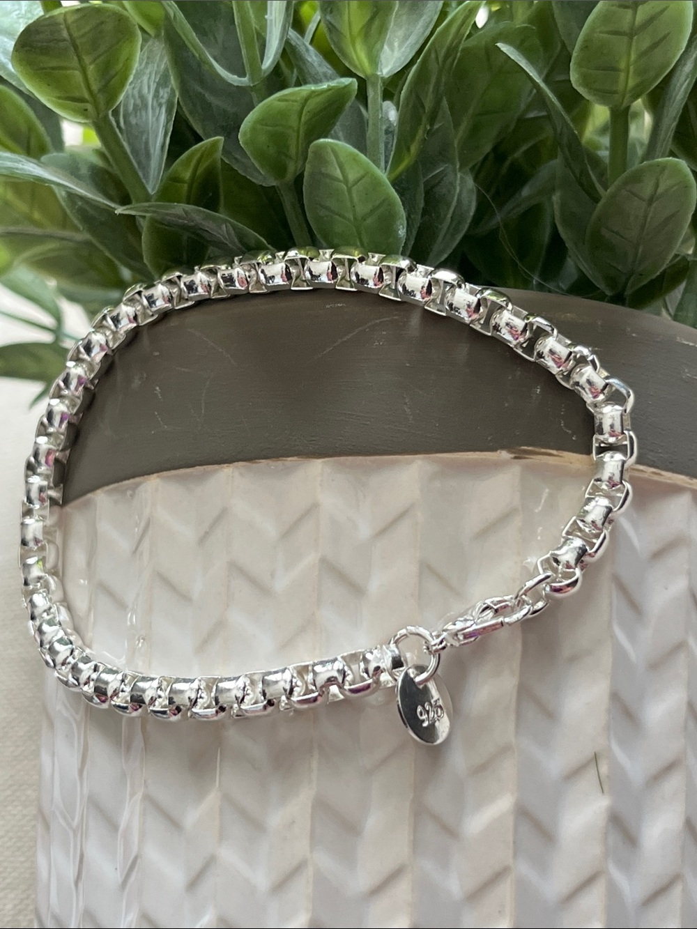 Sterling 925 Silver Chunky Box Chain Bracelet -New-